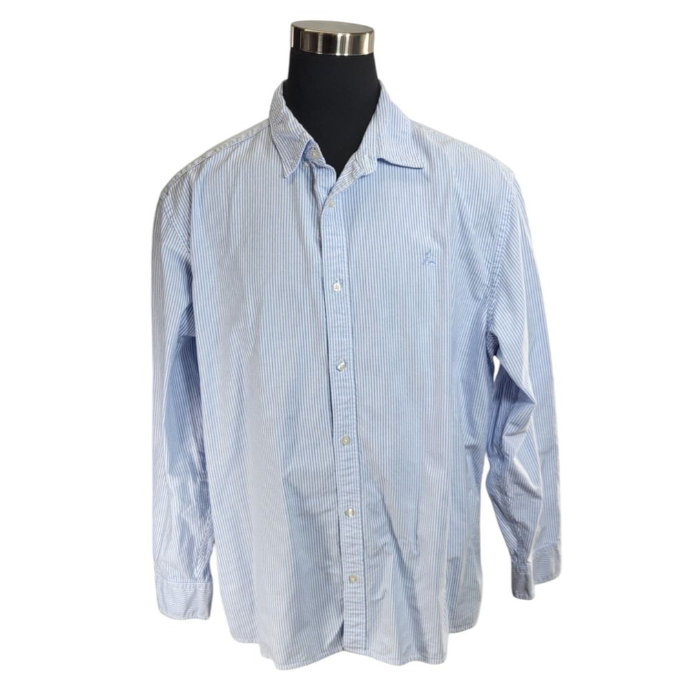 Charles Tyrwhitt Shirt XXXL Blue White Cotton Striped Classic Fit Professional